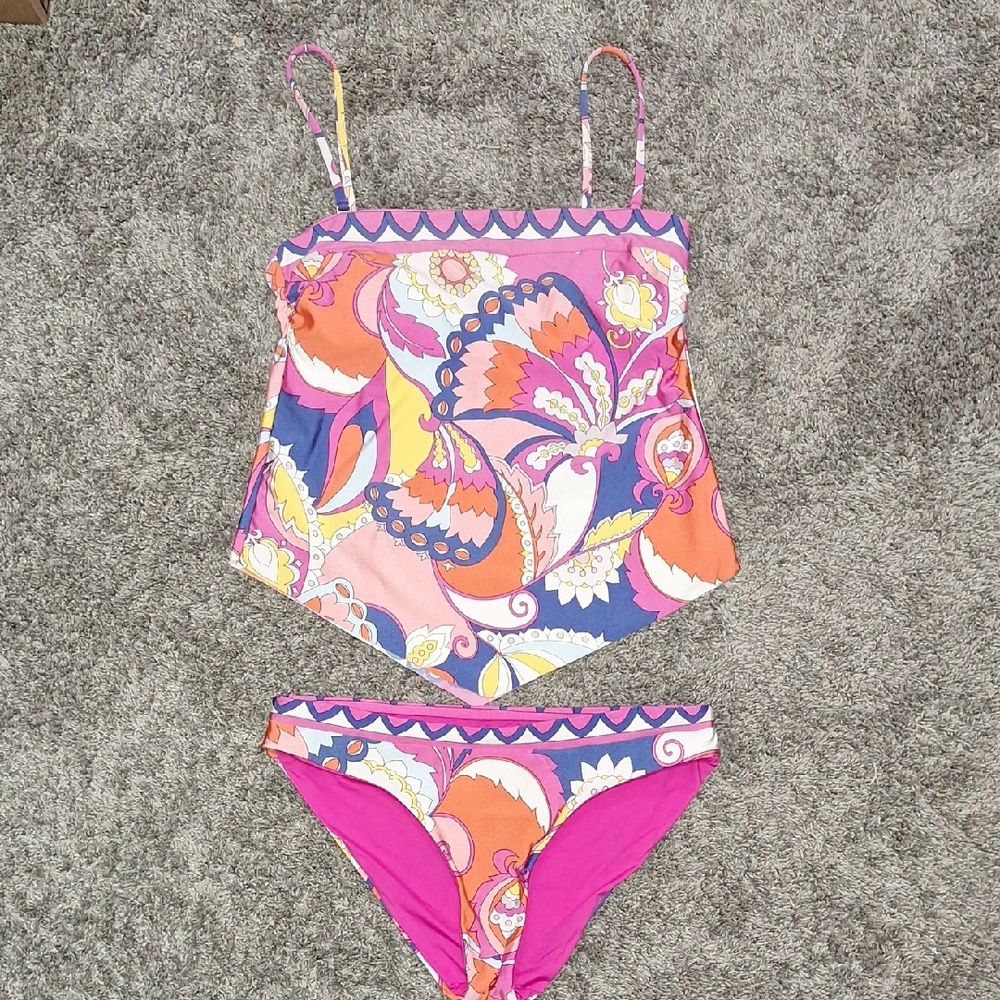 Trina Turk Multicolor "Sevilla" 2 Piece Tankini Bikini - S - Pink Floral